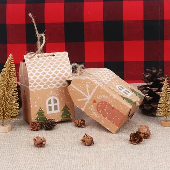 10Pcs Hiši Božič Obliko Candy Bag Božično Darilo Polje Piškotek Vrečke Embalaža Škatle za Božično Drevo Obesek natalne