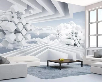 Beibehang ozadje fotografijo geometrijski prostor, modro nebo, beli oblaki 3d stereo TV ozadju stene dnevna soba, spalnica 3d ozadje