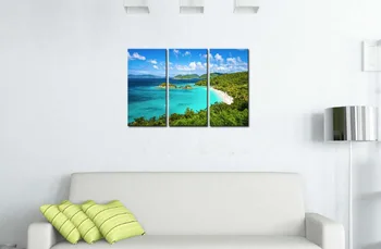 3 Kosov Trunk Zalivu St John Deviški Otoki Združenih držav Seascape Plaži Uokvirjena Slika, Slikarstvo Na Platno, Tisk Padec ladijskega prometa