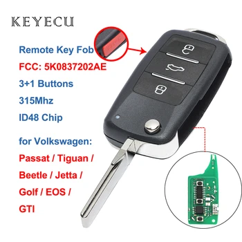 Keyecu Daljinski Ključ 4 Gumbi 315MHz ID48 za Volkswagen Beetle Jetta Eos Golf Tiguan GTI 2011 2012 2013 5K0837202AE