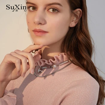SuXin 2020 novo temperament ogrlica za ženske retro multi-layer težkih kovin srce ogrlico, obesek, nakit darilo