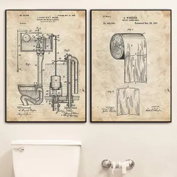 Povzetek Platno Slikarstvo Wc Roll Stranišče Design Kad Patent Vintage Fotografij Načrt Umetnost Plakata Dekoracijo Doma Slike