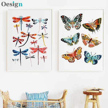 Wall Art Platno Slikarstvo Metulj Dragonfly Insektov Umetniške Grafike Nordijska Plakatov Tiskanje Stenske Slike Otroka, Otroški Vrtec Soba Dekor