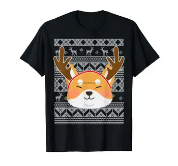 Shiba Inu Grde Ženske-Moški T-Shirt-Črna Shiba Inu Darila, Božični Pulover, Majica
