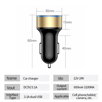 3.1 Dvojno USB Avto Polnilec Z LED Zaslon Univerzalni Mobilni Telefon, Avto-Polnilec za Xiaomi Samsung S8 iPhone 6 6s 7 8 Plus Tablete