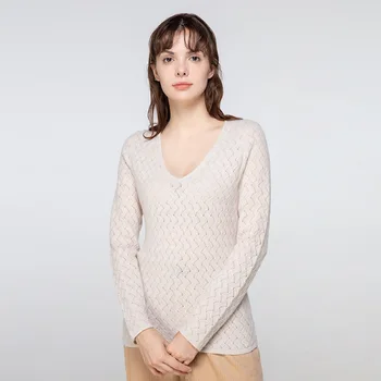 SuyaDream ženska puloverji Kašmir V vratu Puloverji Dolg Rokav Bela Puloverji 2020 Jesen Zima Plesti Vrh