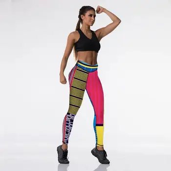 Nova Moda Pisane Splice Vzorec Digitalni Tisk Športna Fitnes Dokolenke Vaja Visoko Pasu Na Prostem Suh Dokolenke