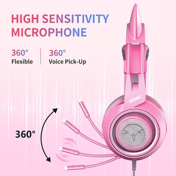 Somic G951 Roza USB, 7.1 Žično Mačje Uho LED šumov Gaming Slušalke Surround-Sound Mačje Uho Stereo Slušalke Za Dekle