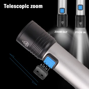 USB Polnilne LED Svetilka Z T6 LED vgrajeni 1200mAh litijeva baterija Nepremočljiva kamp svetlobe Zoomable Baklo