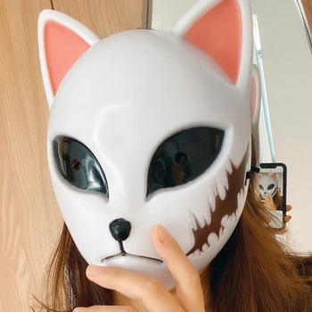 Anime Demon Slayer: Kimetsu ne Yaiba Kamado Tanjirou Sabito Makomo Cosplay Masko, Kostum Halloween Party Prop Fox Masko