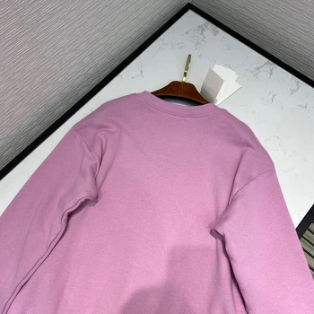 Vrhunska vzletno-pristajalne steze design o-vratu priložnostne hoodies ženske tiskanje bombaž šport majica 2020 nov high-end roza ohlapen pulover