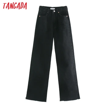 Tangada 2020 moda za ženske visok pas črne dolge jeans hlače, hlače žepi gumbi ženskega jeansa hlače 4M63