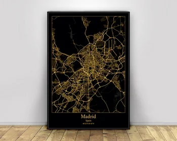 Madrid, Španija Black&Gold City Light Zemljevidi Po Meri Svetovni Zemljevid Mesta, Plakati, Platna Natisne Skandinavski Slog Wall Art Dom Dekor