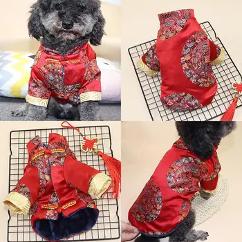 Kitajsko Novo Leto Pes Tang Obleko Oblačila Za Pse Cheongsam Pozimi Pes Plašč Suknjič Pomladni Festival Pet Oblačila Psi Kostum