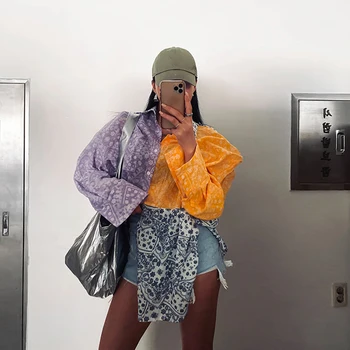 VGH korejski Hit Barva Tiskano Majico Rokavi Ženske River Dolg Rokav Priložnostne Prevelik Bluzo Ženska Moda Nova Oblačila 2020 Padec