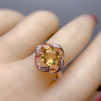 Vroče prodaje slog naravnega citrine prstan srebro 925 žensk obroč zaročni prstan sijoče vzdušje slog
