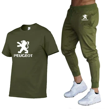 Moda Poletne Moške Majice s kratkimi rokavi Peugeot Avto Logotip Tiskanja HipHop Priložnostne Bombaža, Kratek Rokav visoke kakovosti T-shirt obleko hlače Moške Obleke