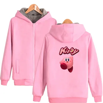Japonske Anime Kirby Zip Gor Prevelik Hoodies Ženske Moški Harajuku Majica Pozimi Debel Toplo Zadrgo Hooded Suknjič Coats Šport