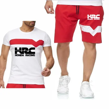 2020 Poletje Nove Moške Majice HRC dirko motocikel Avto Logotip, ki je Natisnjena Colorblock Priložnostne Bombaža moška T-shirt majica+hlače obleko 2pcs