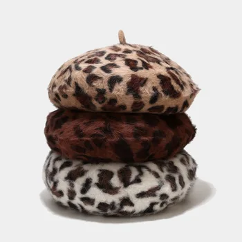 Ženske Luksuzna Leopard Print Polka Dot Baretka Klobuk francoski Oblikovalec Baretka Kariran Slikar Napredno Leopard Tiskanja Jeseni, Pozimi Klobuk