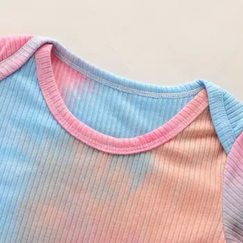 2020 Vroče Prodaje Tie Dye Baby Romper Jeseni Novorojenega Dojenčka Baby Fantje Dekleta Sleepwear Rebrasto Bombažne Otroške Jumpsuit