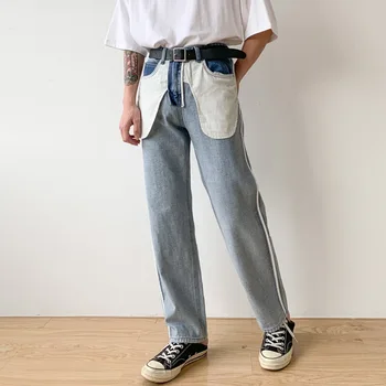 Moški Povratne Oblikovanje Priložnostne Naravnost Jeans Hlače Moški Japonska Koreja Slog Ulične Hip Hop Vintage Moda Traper Hlače