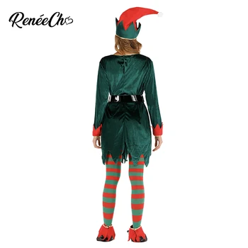 Reneecho Ženske Santa Helper Kostum Škrat Kostum Za Odrasle Zelena Gospa Plus Velikost Božič Cosplay