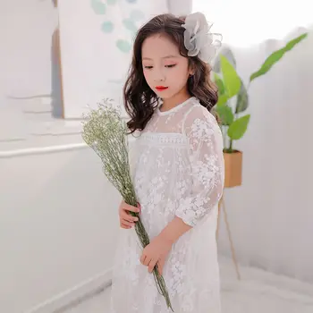 Korejski Čipke Bela Princesa Obleko za Malčka Dekleta Tri Četrtletja Rokav Baby Poletna Oblačila Moda Otroke Lepa Noša