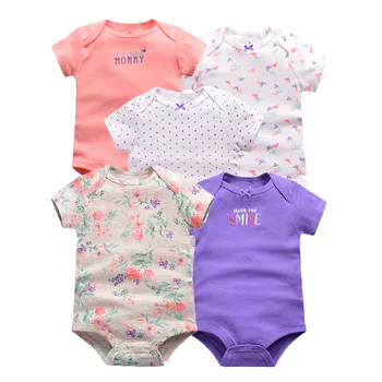 5pcs/4pcs/paket Baby Girl Obleke kratek rokav Baby Bodysuits bombaž Otrok Roza Obleka, Baby Girl Obleke za telo pižami