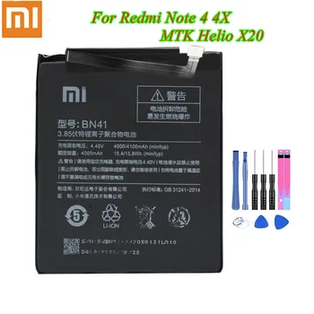 Original Xiao Mi Baterija BN41 Za Redmi Opomba 4 / Redmi Opomba 4X MTK Helio X20 4000/4100mAh Resnično Mobilni Telefon Akku +Orodja