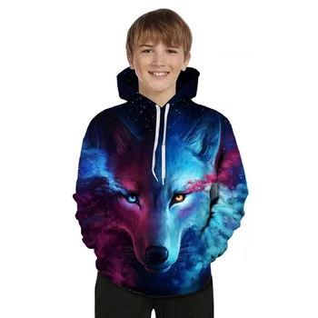 Wolf 3D Prevelik Fantje Otrok Hoodies Najstniki Dekliška otroška Majica za Fante, Dekleta Sweatshirts Rokavi Otroci Hoodies Oblačila