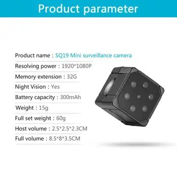 Mini Fotoaparat SQ19 Full HD 1080P Senzor Prenosne Varnostne Kamere Smart Cam Skrivnost Espia Kamere, ki Podpira TF Card0