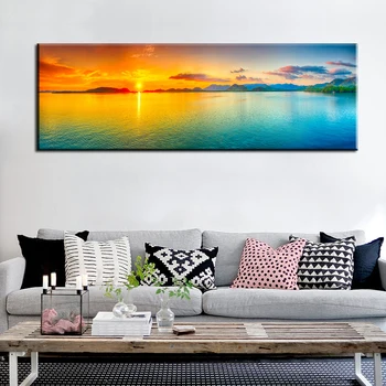 60x180cm-Sodobne Krajine Plakatov in Fotografij Wall Art Platno Slikarstvo Sunrise Morju Gorskih Sliko za dnevno Sobo Cuadros Dekor