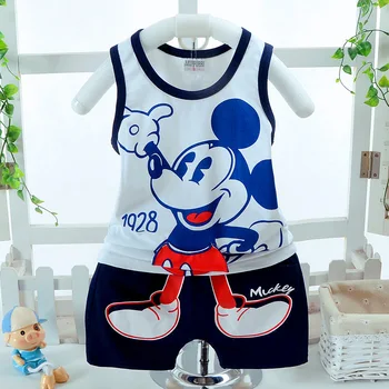 Oblačila za malčke Baby toddler fantje Oblačila Sklop Mickey risanka brez Rokavov T-shirt majica+Hlače, obleke, Otroci Moda Bombaž Obleke, Kompleti