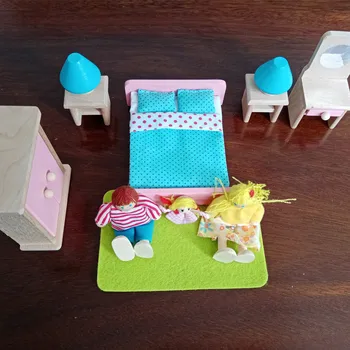 Lesene Lutke pisane Miniaturnega Pohištva nastavite s lutke Izobraževanje hiši Igra igrače za otroke Božična darila