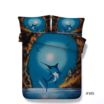 4/6pcs oljna slika, slog rjuhe ocean manta rjuhe prevleke Kralj Kraljica velikosti posteljnina nabor 3D morju, posteljno perilo, modra bedclothes