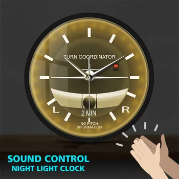 Letalski Tiho Kovinski Okvir LED Stenske Ure Zvočni Nadzor Pilotski kabini Zrakoplova Slog Pazi za Letenje Instrument Horologe Piloti Darilo