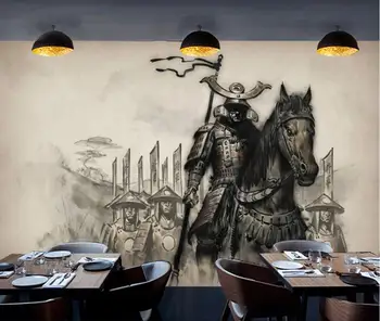 Po meri moralno ozadje 3D velika zidana novi Kitajski retro ukiyo-e barvanje konj samurai restavracija orodje v ozadju stene