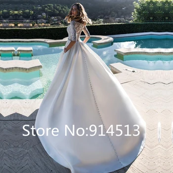 Princes Turčija Poročne Obleke Pol Rokavi Appliques Čipke Iluzijo Nazaj Poročne obleke vestidos de noiva Poročni Obleki z Žep