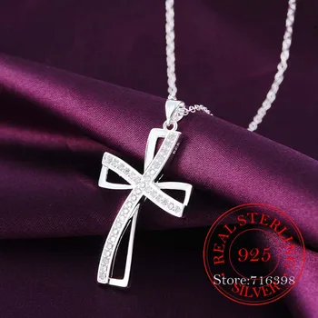 Vroče Prodaje 925 Serling Fine Srebrni Nakit Kristalno latinski Križ, Ogrlico, Obesek, Verige za Ženske Silver Stranka Nakit Darilo