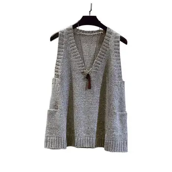A - slog ohlapen pulover ženske Telovnik ženski pulover velikosti Spomladi in Jeseni Proti-vrat telovnik brez rokavov jopica plašč
