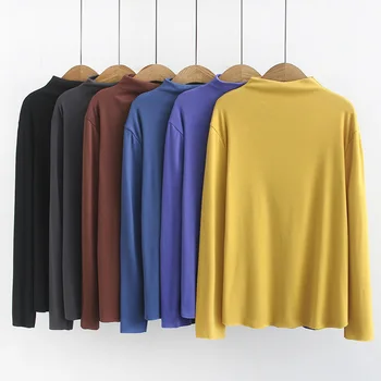 2020 jeseni, pozimi korejskem slogu plus velikost vrhovi basic majica za ženske svoboden dolg rokav rumena modra bombažno bluzo 3XL 4XL 5XL 6XL