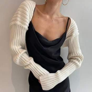 Waatfaak Odrezana Jopico Pletenine Jeseni Long Sleeve Vintage Bela Moda Y2K Pulover Ženske Seksi Obreži Zgoraj Harajuku 90. LETIH 2020