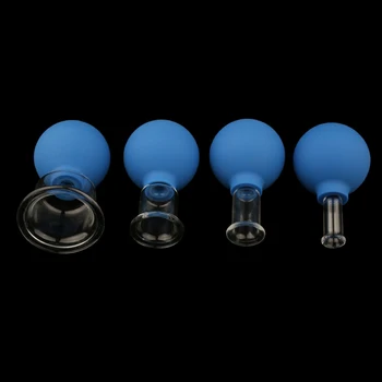 4x Steklo, Silikonski Vakuumsko Masažo Cupping Skodelice Set Komplet za Telo, Obraz, Noge, Roke Nazaj Rami