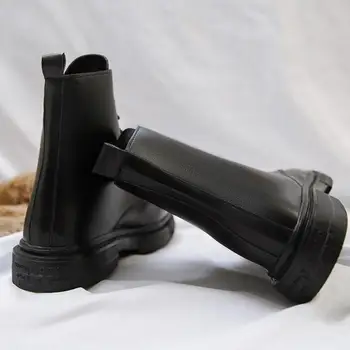 Usnjeni Škornji Ženske 2020 Nova Platforma Čevlji Jeseni Mode Motocikel Čevlji Črne Vojske Boj Žensk Navzkrižno vezani