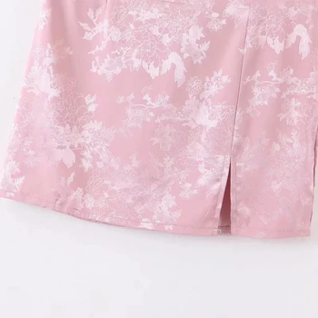 2020 Letnik cvetlični vezen saten krilo ženske seksi split mini krilo kawaii roza visoko pasu krila, ženska svinčnik krilo korejski