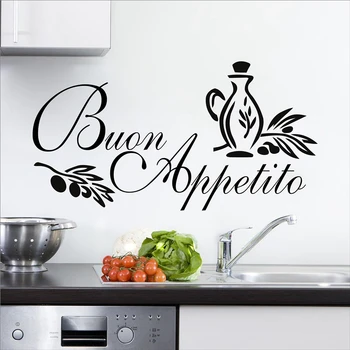 Buon Appetito Adesivo Murale italijanski Domači kuhinji Stenske Nalepke Art Design Vinilne Nalepke Za Jedilnico Doma Dekoracijo