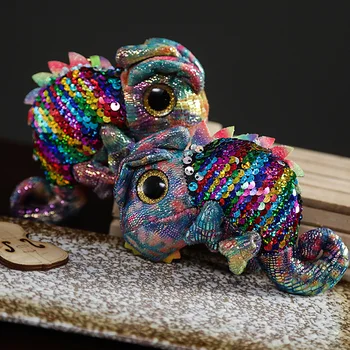 Plišastih igrač obesek samorog kameleon alpake pisane sequins svetlobna nahrbtnik obesek keychain plišastih živali majhen obesek darila