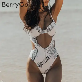 BerryGo Cvjetnim tiskanja seksi bodysuits bikini Plus velikost leopard kopalke enodelne Bele Push up seksi dama plaži elegantna nove kopalke