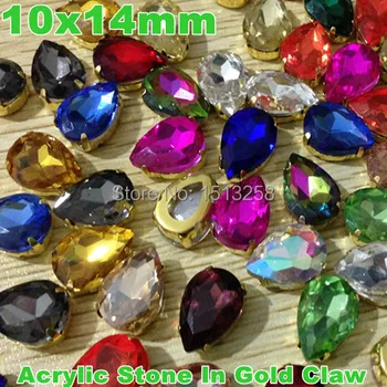 10x14mm 100 kozarcev Solze Akril Fancy Kamen V Prekrita Zlato Nevihte Nastavitev Šivanje Kroglice Kristalno bogatih barv mešani